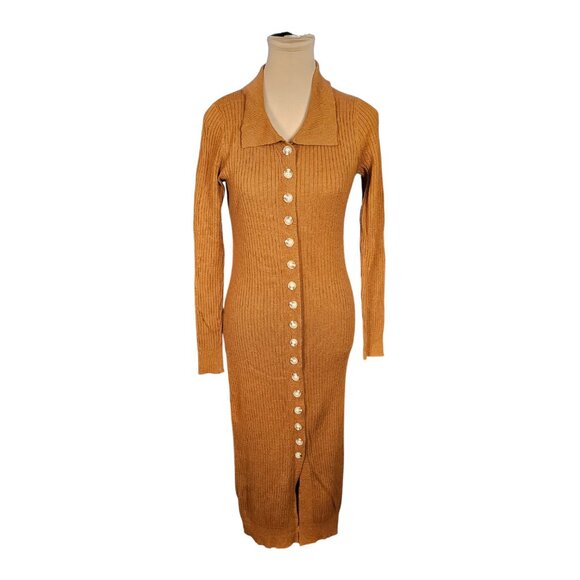 Heartloom Dahlia Rust Brown Ribbed Long Sleeve Sweater Dress Sz XS - Picture 2 of 10